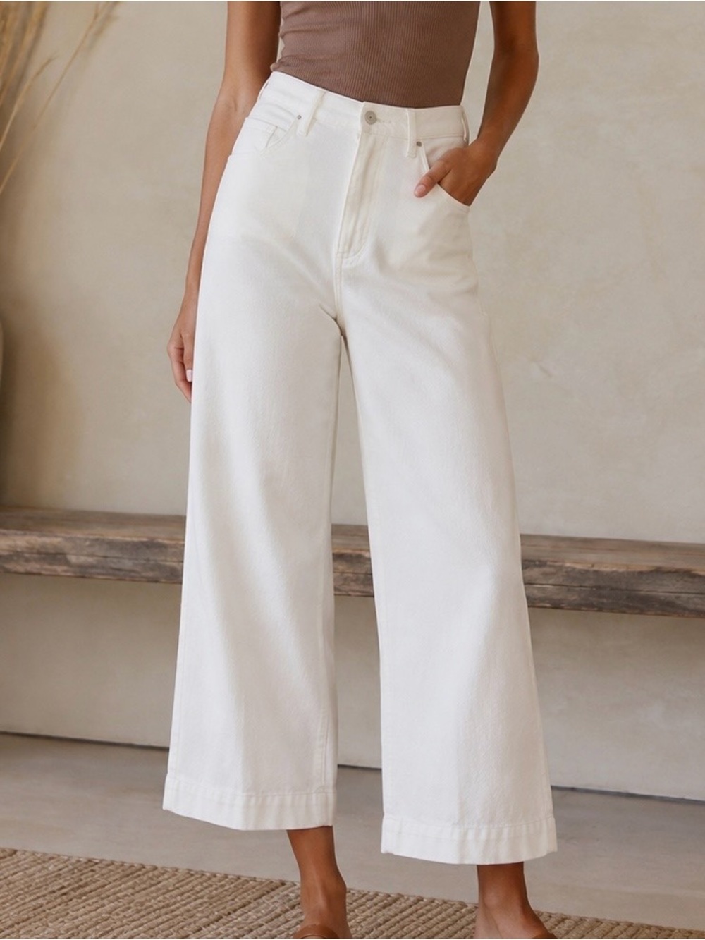 NWT Quince High Waist Wide Leg Cropped Jeans White Organic Cotton | Size 28